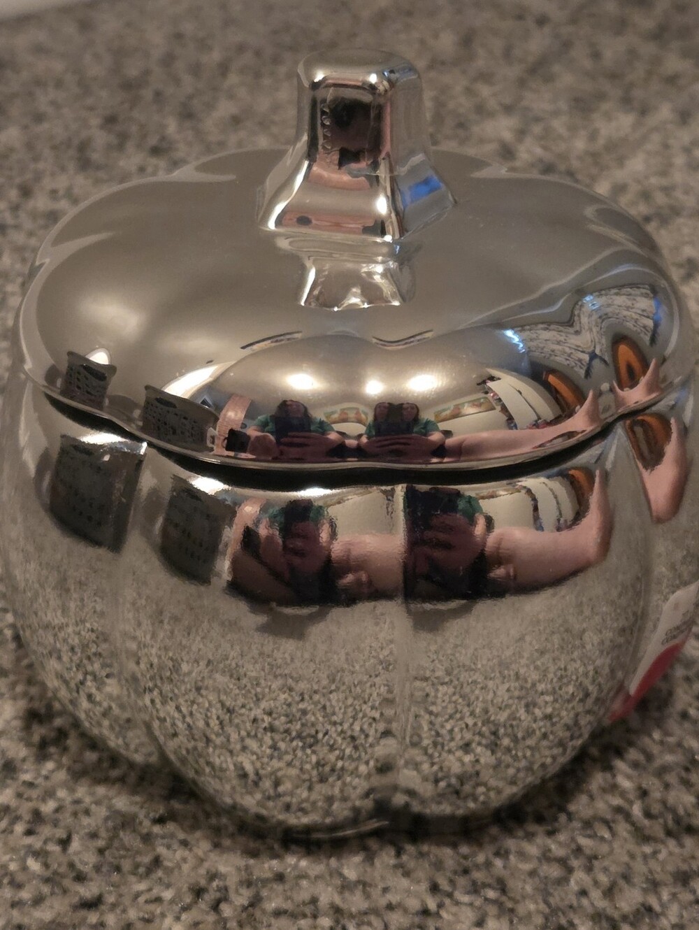Metallic Silver Pumpkin With Vanilla Spice Candle Inside - Shiny Silver Accent